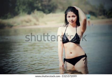 Sexy Woman Bikini River Waterfall Stock Photo 1325372099 Shutterstock