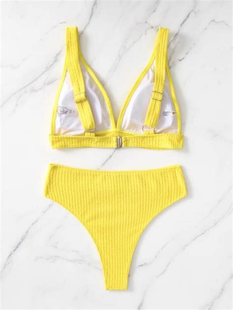 SHEIN Swim Vcay Ribbed Knit High Waisted Bikini Swimsuit SHEIN UK