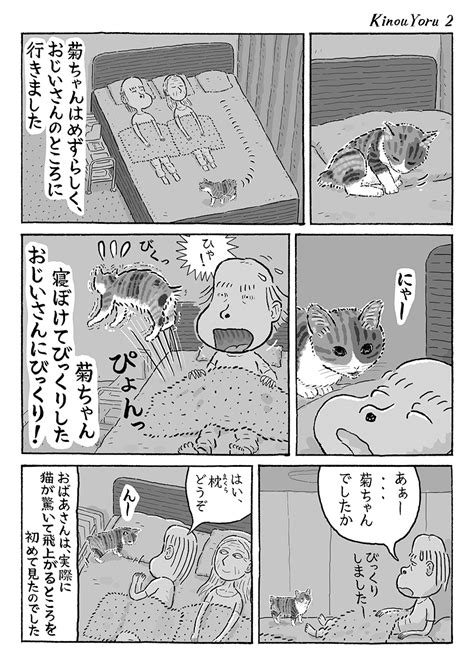 「2ページ猫漫画「しょんぼり」 猫の菊ちゃん 」湊文『猫の菊ちゃん』の漫画