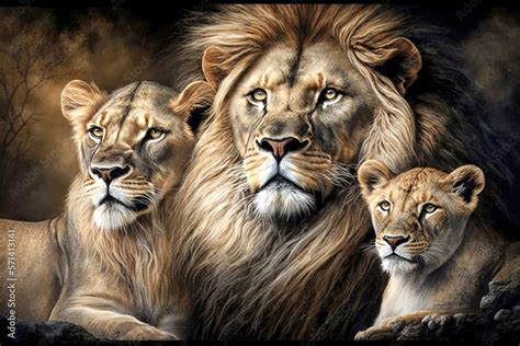 Lion family Generative AI ilustração do Stock Adobe Stock