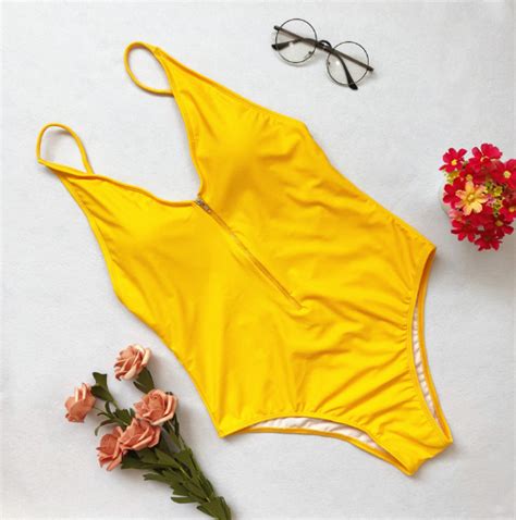 Pure Color Conjoined Bikini Zipper Swimsuit Sexy Swimsuit On Luulla