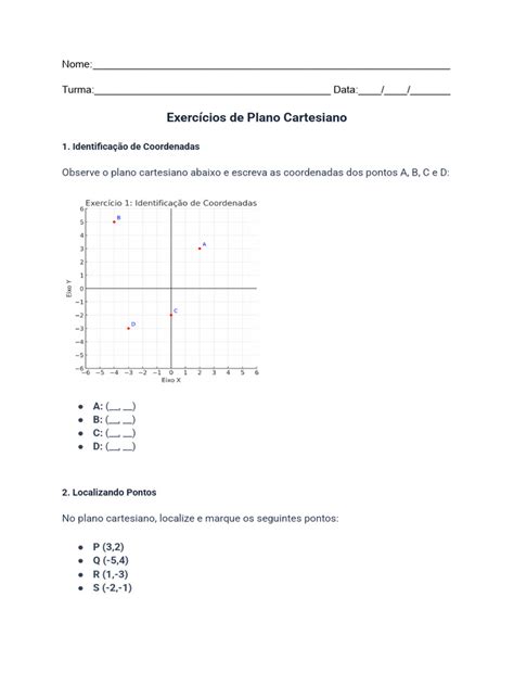Exercícios sobre o Plano Cartesiano | PDF | Sistema de coordenada ...