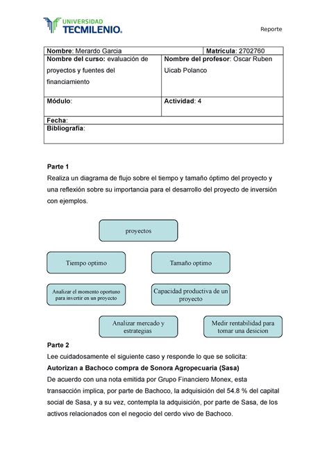 Actividad Evaluacion De Proyectos Y Fuentes Del Financiamiento