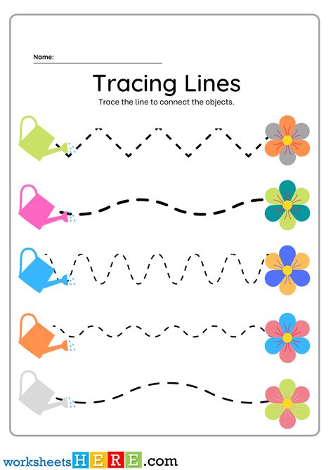 Tracing Lines Worksheet, Trace the Lines with Flowers and Watering Can ...