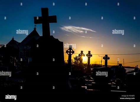 Sunset Cemetery Graveyard In Ardara County Donegal Ireland Stock