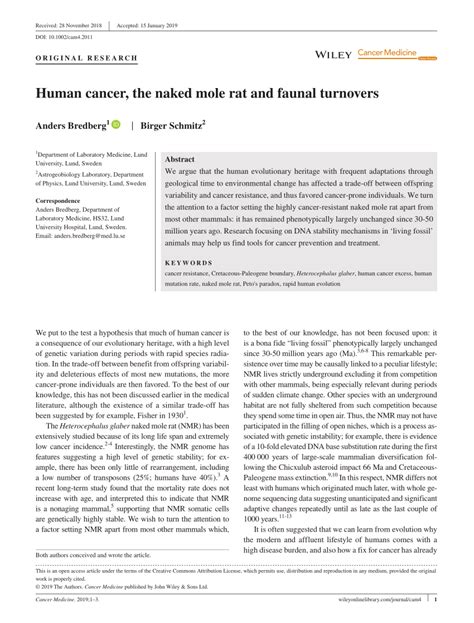 PDF Human Cancer The Naked Mole Rat And Faunal Turnovers