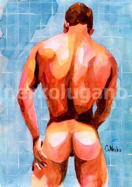 ORIGINAL AQUARELL GEMÄLDE Akt Watercolour Art Painting Nude Erotic 2003