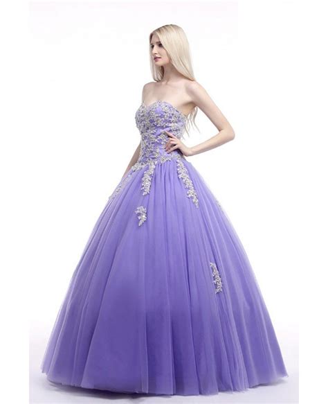 Corset Ball Gown Lavender Prom Dress With Lace Beading Bodice H