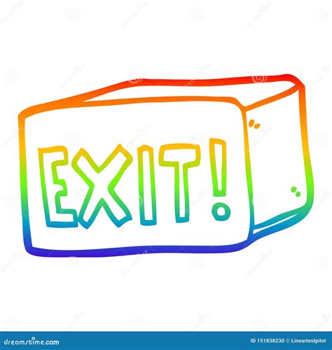 A Creative Rainbow Gradient Line Drawing Cartoon Exit Sign Stock Vector
