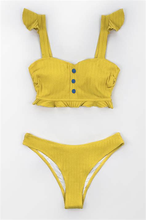 Yellow Buttons Bandeau Bikini