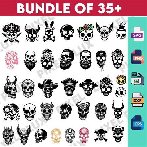 Skull Svg Bundle Skull Clipart Skull Head Svg File For Cricut Skull Silhouette Cut Files