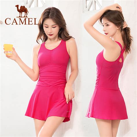 CAMEL One Piece Swimsuit Feminine Covering Belly Conservative Swimsuit Hot Spring Swimsuit