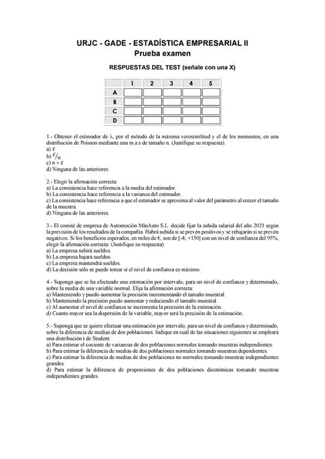 examen de prueba URJC GADE ESTADÍSTICA EMPRESARIAL II Prueba