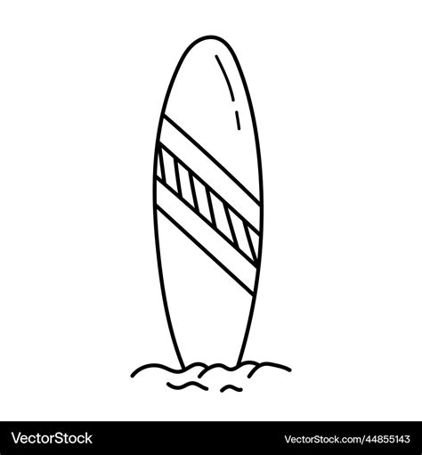 Surf Board On Sand Line Doodle Royalty Free Vector Image