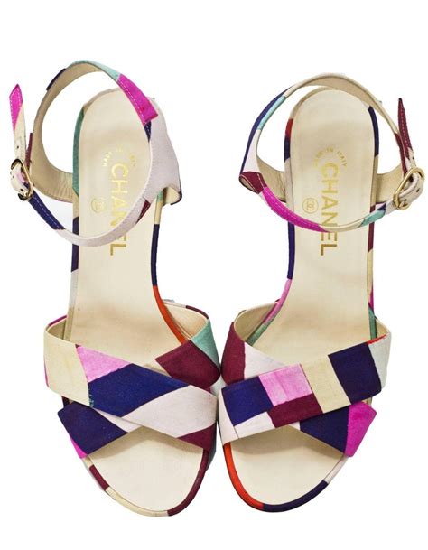 Chanel Multi Color Canvas Sandals Sz 40 For Sale At 1stdibs