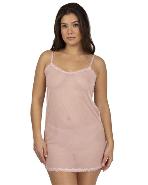 Smart Sexy Women S Sheer Mesh Lace Trim Chemise Lingerie Set Walmart