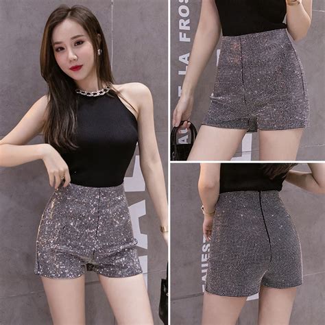 Jual Heavy Industry Hot Diamond Shorts Women Hot Girls Sexy Flash Diamond Hip Wrap Hot Pants