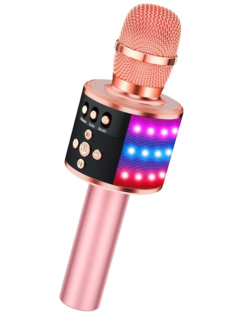 BONAOK Bluetooth Wireless Karaoke Microphone with LED Lights,4-in-1 Portable Handheld Mic with