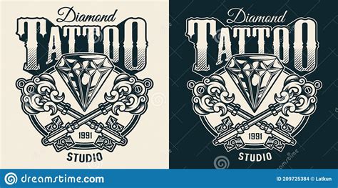 Vintage Tattoo Studio Monochrome Print Stock Vector - Illustration of ...