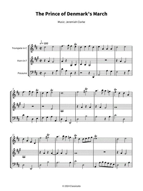 Jeremiah Clarke The Prince Of Denmarks March Brass Trio Sheet
