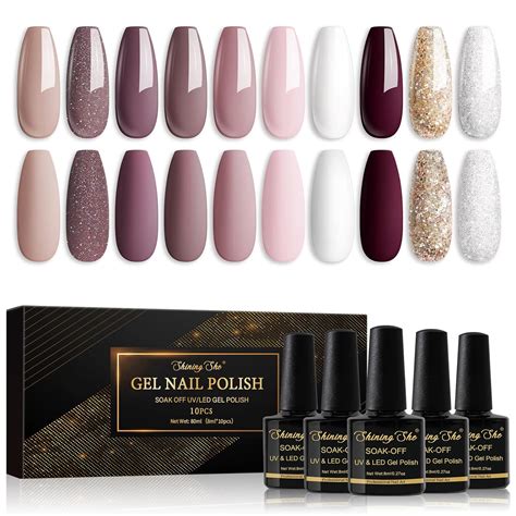 Shining She UV Nagellack Farben Gel Nagellack Nude Rosa Braun Glitzer Gold Weiß Gellack Soak
