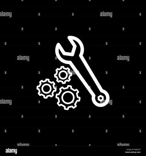 Gear And Wrench Line Icon On Black Background Black Flat Style Vector