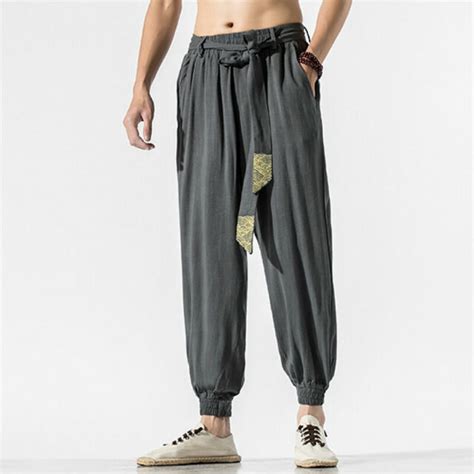 Men Chinese Kung Fu Pants Cotton Linen Tai Chi Trouser Wushu Harem