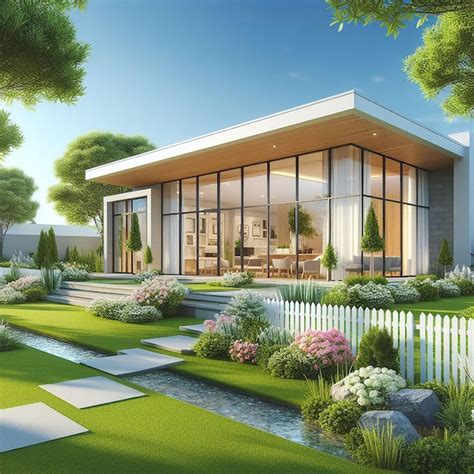 Premium Photo | Exterior modern house with garden