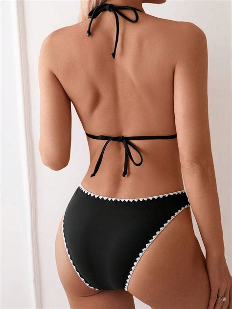 Women S Contrast Trim Halter Bikini Set Bikini Set For Beach Holiday Summer Beach For Sale
