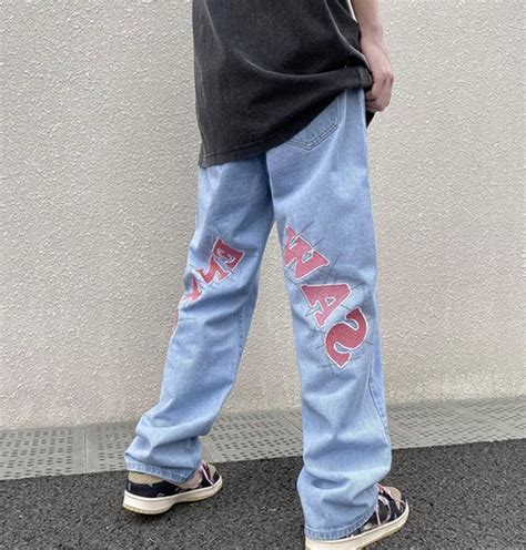 Y2k Streetwear Denim Jeans Baggy Jeans For Men Letter Print Etsy