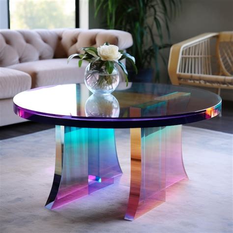 Shimmering Elegance Round Iridescent Glass Acrylic Coffee Table Premium Ai Generated Image