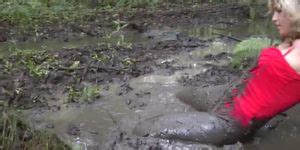 Beautiful Blonde In Leather Leggins And Wellies Plays In Mud Tnaflix