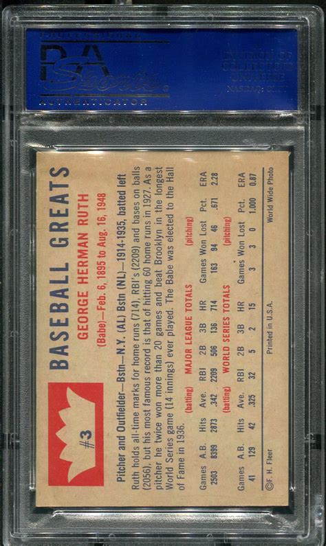 Fleer Babe Ruth Psa Hof All Star Cards Inc