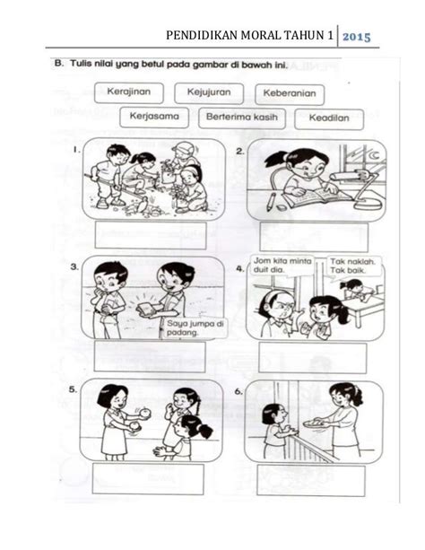 Pendidikan Moral Tahun 1 2015 Morals Tahun 1 English Worksheets For