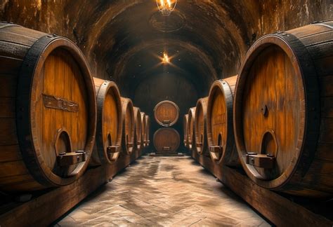 Premium Photo Wine Barrels Stacked In The Old Cellar Of The Winery