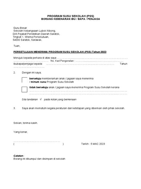 Borang Kebenaran Murid | PDF