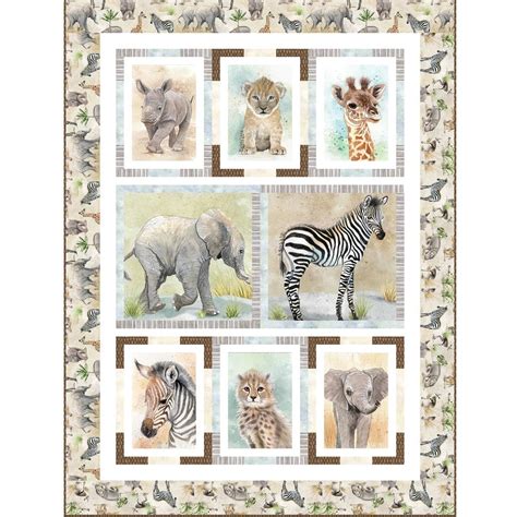 Baby Safari Animals Quilt Kit 2 Fabric Collection By Clint Egar For Pandb