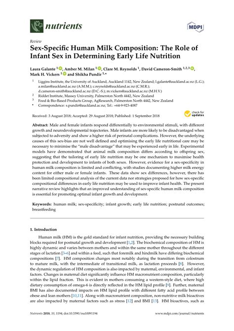 Pdf Sex Specific Human Milk Composition The Role Of Infant Sex In Determining Early Life