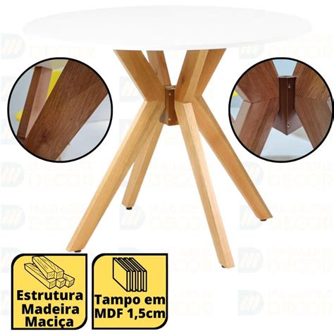 Conjunto Mesa De Jantar Redonda Marci Branca Cm Cadeiras Eames Eiffel Nude