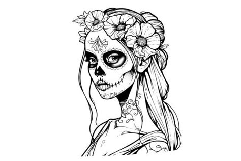 Girl Sugar Skull Coloring Page For Adult Graphic By Forhadx5 · Creative Fabrica