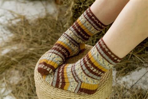 Striped Cozy Socks Hand Knitted Merino Wool Sock Warmth From Ukraine