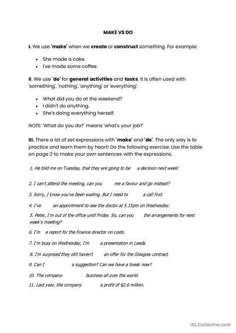 Make vs Do Explained guided discover…: English ESL worksheets pdf & doc