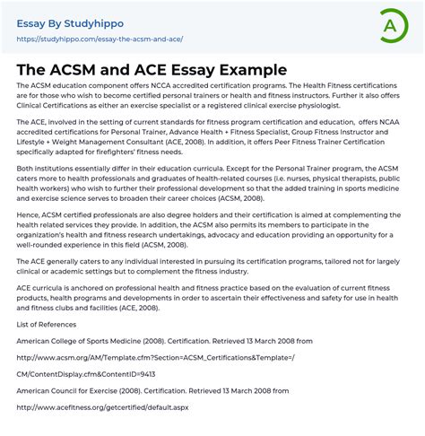 The Acsm And Ace Essay Example