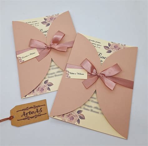 Convite De Casamento Floral Rose Nude Elo Produtos Especiais