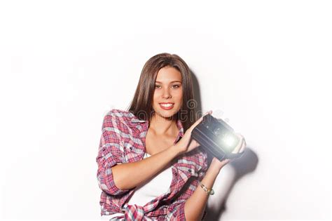 Pretty Brunette Having Fun Stock Image Image Of Polaroid 58754725