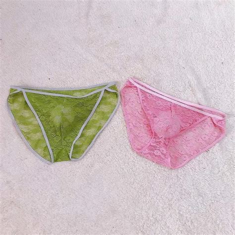 Sexy Men Lace Mesh Sheer Bulge Pouch Bikini Ultra Thin Briefs Thongs Underwear Underpants Sissy