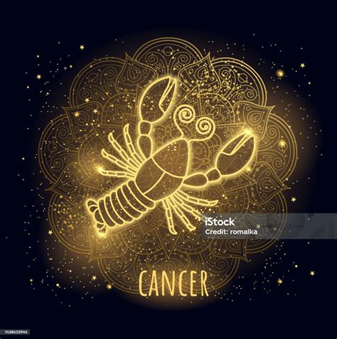 Golden Sparkling Linear Zodiac Sign Cancer Stock Illustration