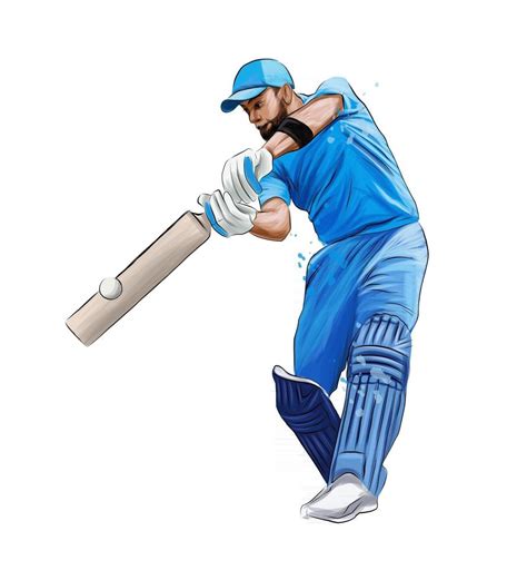 Abstract Batsman Playing Cricket From Splash Of Watercolors Colored