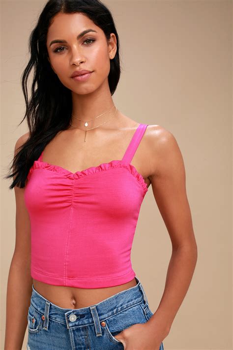 Cute Crop Top Pink Ruffled Top Hot Pink Top