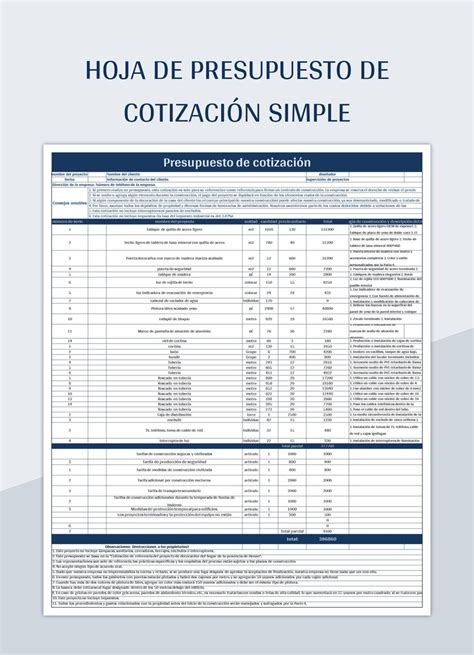 Plantilla De Excel Hoja De Presupuesto De Cotizaci N Simple Y Hoja De